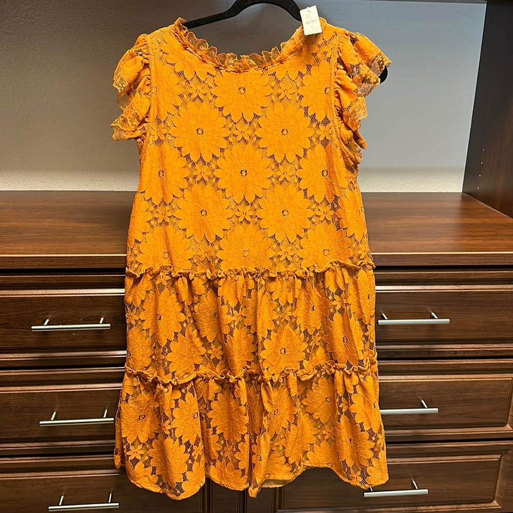 Anthropologie “Blue Tassel” tiered tunic lace dress